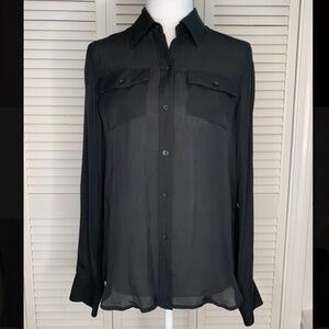 Ralph Lauren Sheer Black Silk Long Sleeve Button Up Shirt size 6p